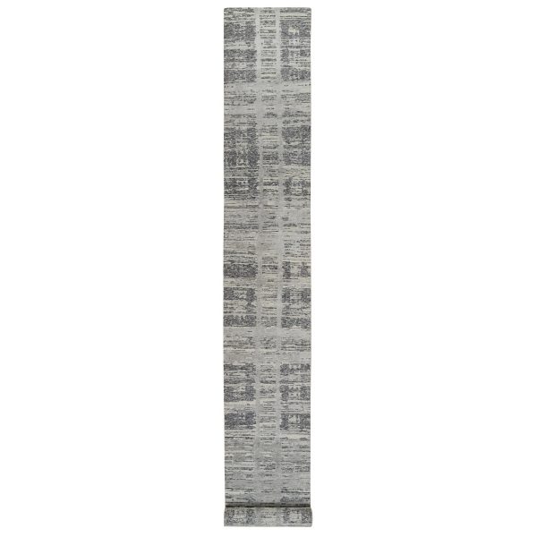 2'6"x20' Light Gray, Modern Design, Hand Spun Undyed Natural Wool, Hand Knotted, XL Runner Oriental Rug HR64697