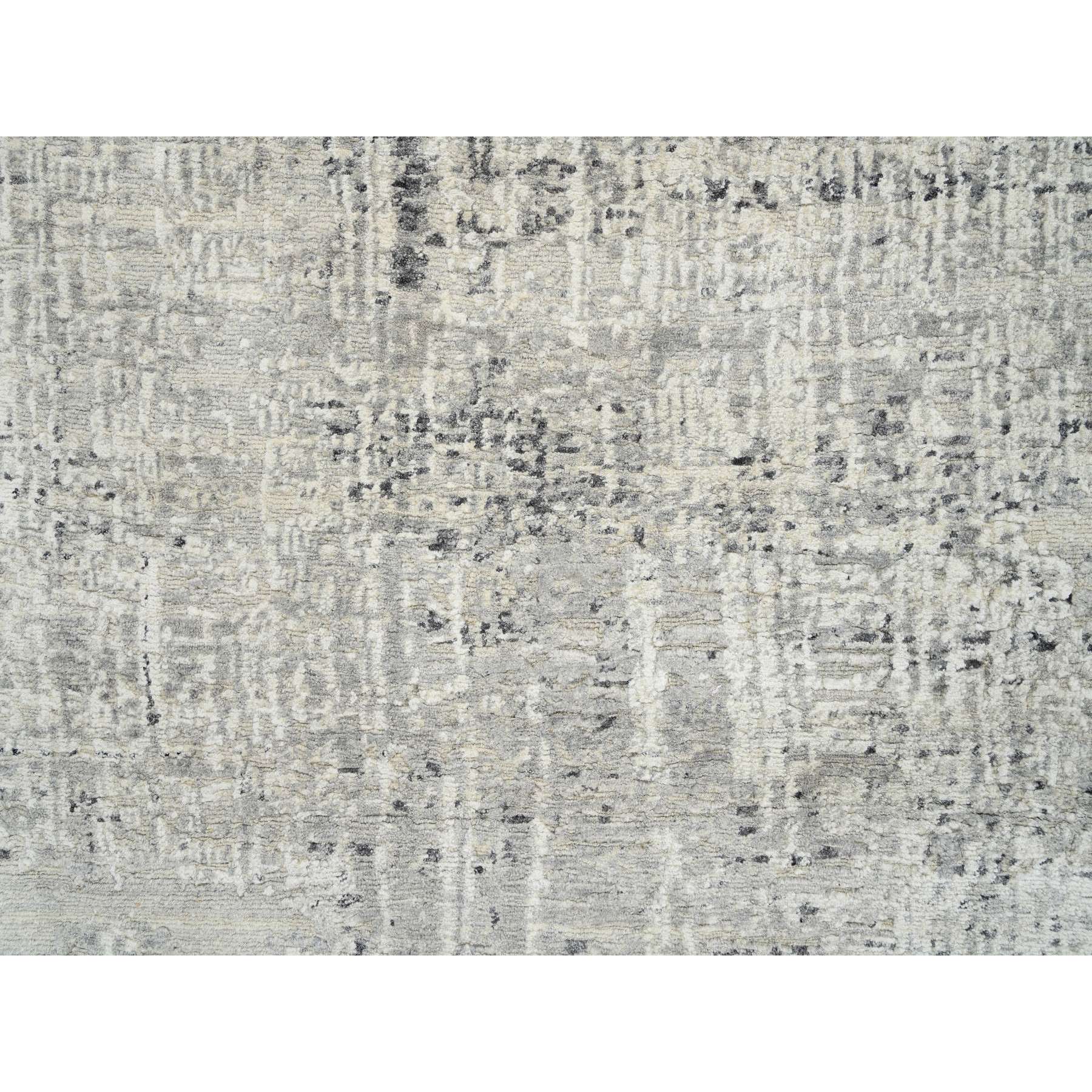 7'10"x7'10" Light Gray, Hand Spun Undyed Natural Wool, Hand Knotted, Modern Design, Round Oriental Rug HR64700 - Image 9