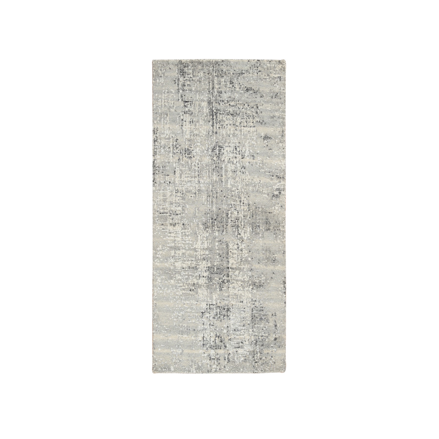 2'7"x6' Light Gray, Hand Spun Undyed Natural Wool, Hand Knotted, Modern Design, Runner Oriental Rug HR64705