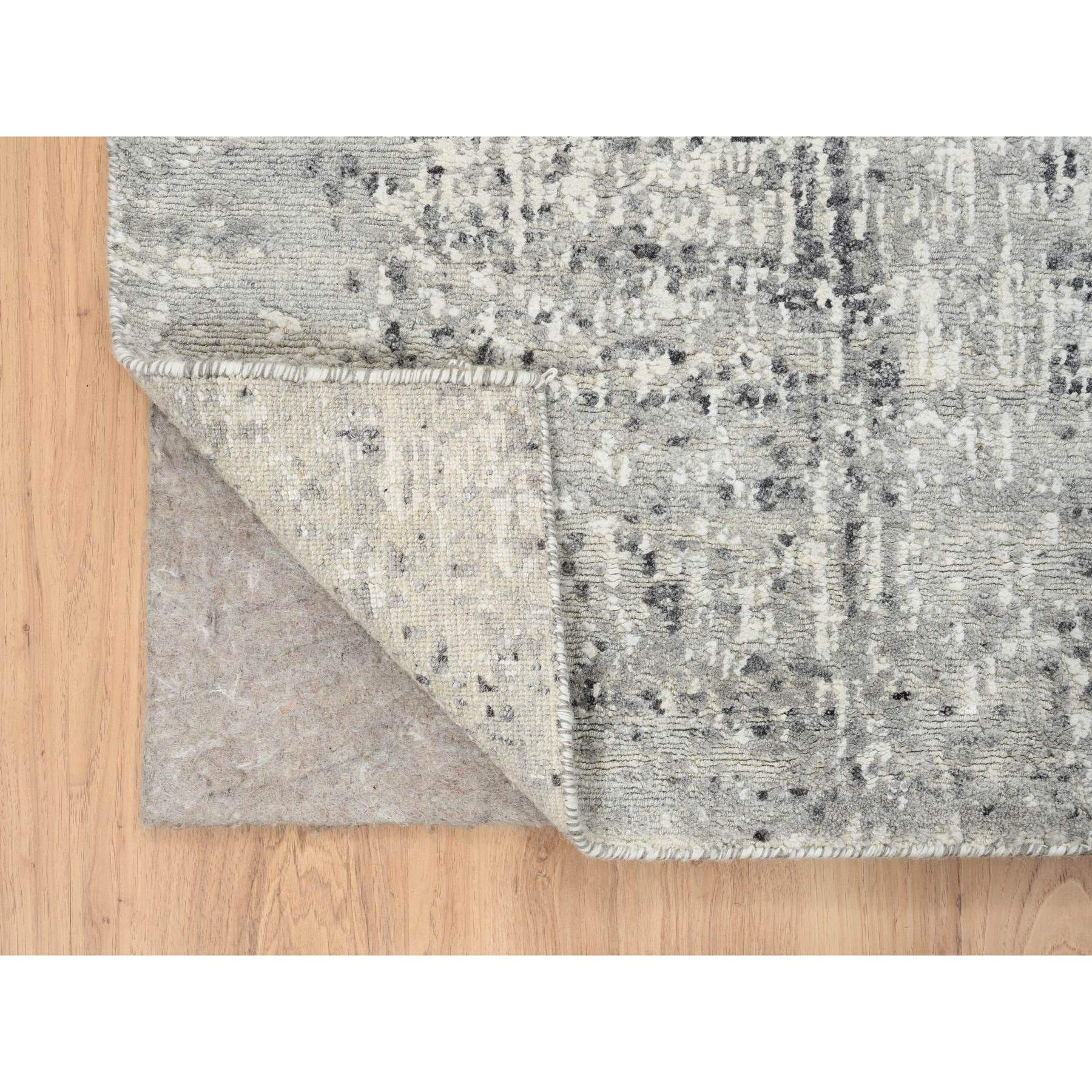 2'7"x6' Light Gray, Hand Spun Undyed Natural Wool, Hand Knotted, Modern Design, Runner Oriental Rug HR64705 - Image 3