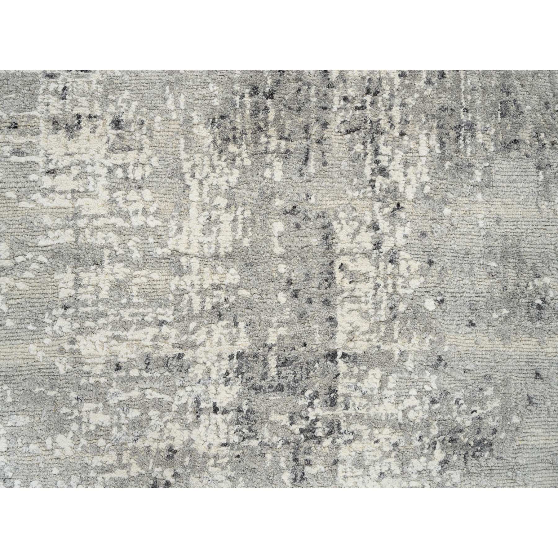 2'7"x6' Light Gray, Hand Spun Undyed Natural Wool, Hand Knotted, Modern Design, Runner Oriental Rug HR64705 - Image 5