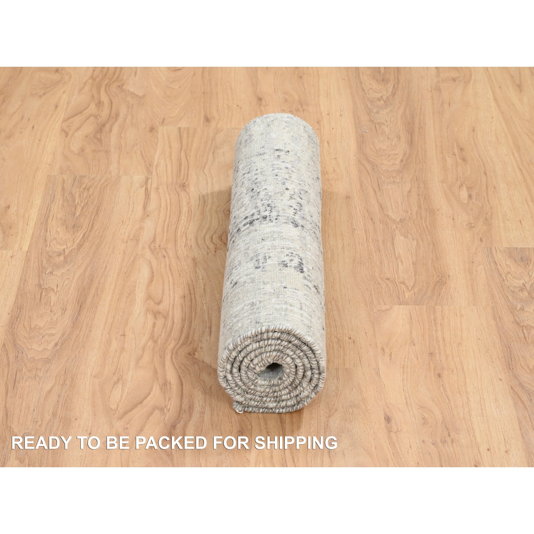 2'7"x6' Light Gray, Hand Spun Undyed Natural Wool, Hand Knotted, Modern Design, Runner Oriental Rug HR64705 - Image 6