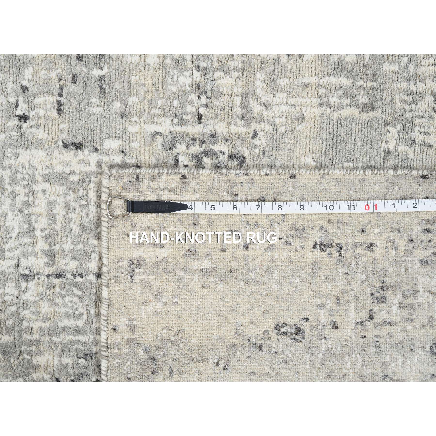 2'7"x6' Light Gray, Hand Spun Undyed Natural Wool, Hand Knotted, Modern Design, Runner Oriental Rug HR64705 - Image 8