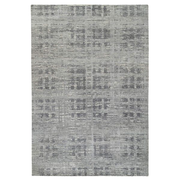 12'x18'3" Light Gray, Hand Knotted, Modern Design, Hand Spun Undyed Natural Wool, Oversized Oriental Rug HR64714