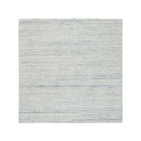 6'x6' Ivory, Plain Modern Striped Design Soft Pile, Soft Wool Hand Loomed, Square Oriental Rug HR64773