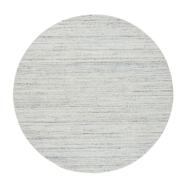 6'x6' Ivory, Plain Modern Striped Design Soft Pile, Soft Wool Hand Loomed, Round Oriental Rug HR64778