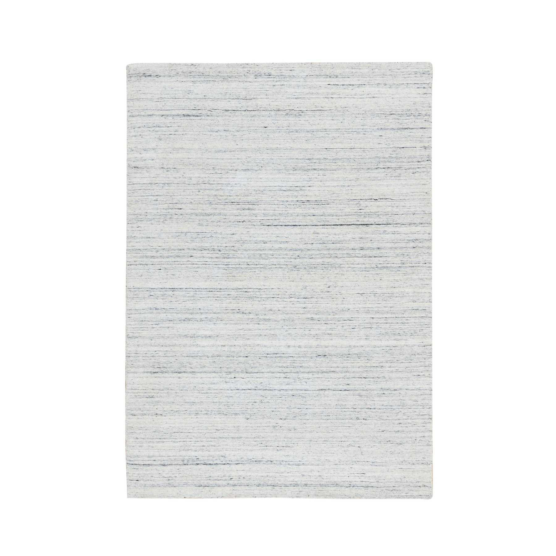 5'x7' Ivory, Hand Loomed Plain Modern Striped Design, Soft Pile Extra Soft Wool, Oriental Rug HR64779
