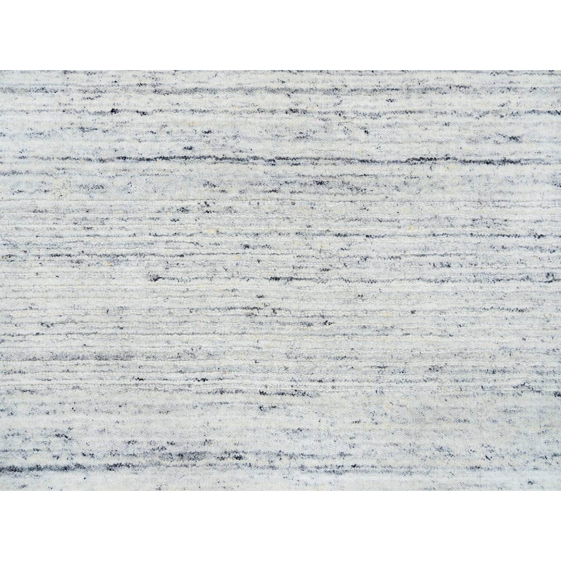 5'x7' Ivory, Hand Loomed Plain Modern Striped Design, Soft Pile Extra Soft Wool, Oriental Rug HR64779 - Image 5