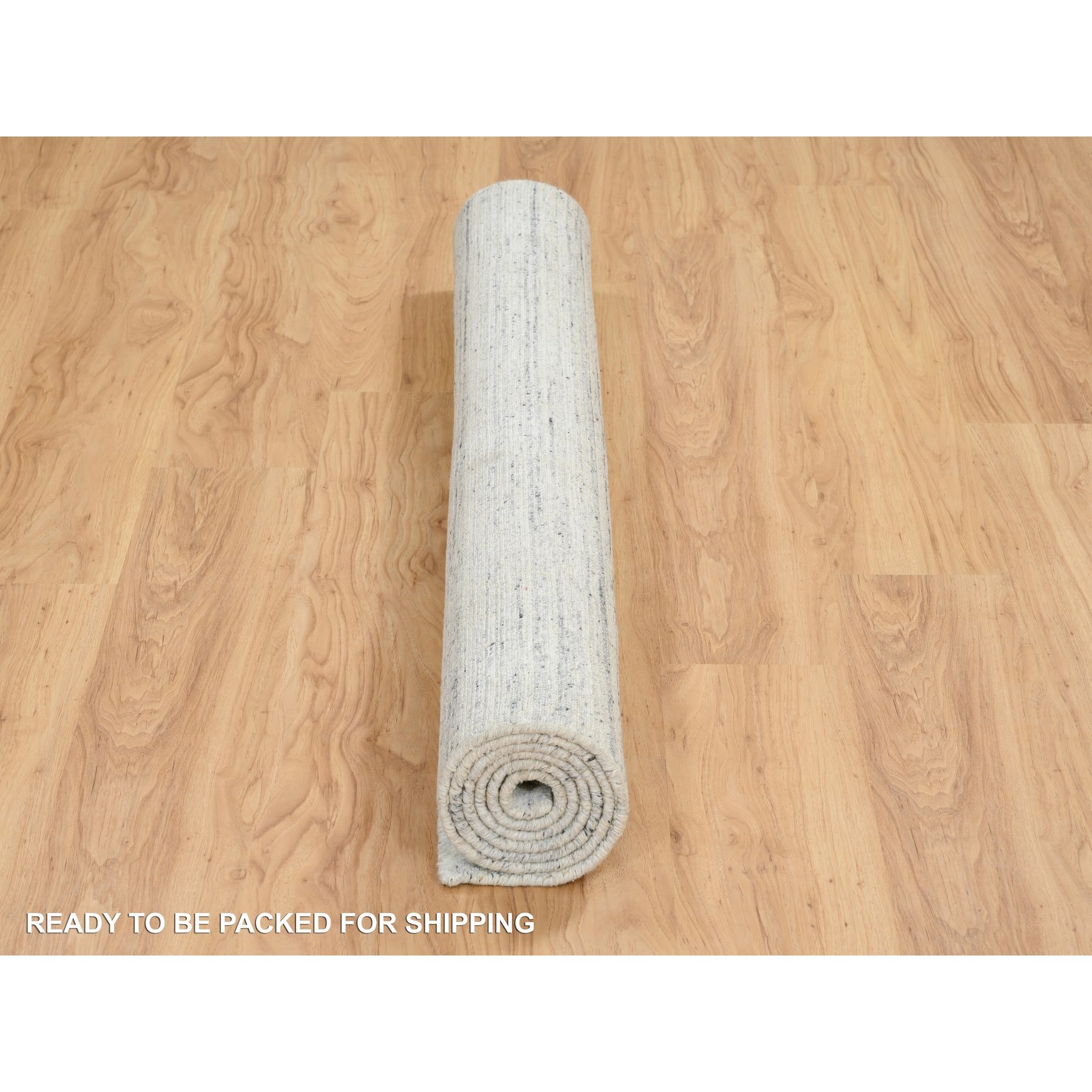 5'x7' Ivory, Hand Loomed Plain Modern Striped Design, Soft Pile Extra Soft Wool, Oriental Rug HR64779 - Image 6