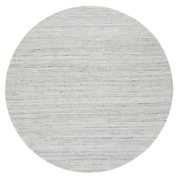 8'x8' Ivory, Plain Modern Striped Design Soft Pile, Extra Soft Wool Hand Loomed, Round Oriental Rug HR64794