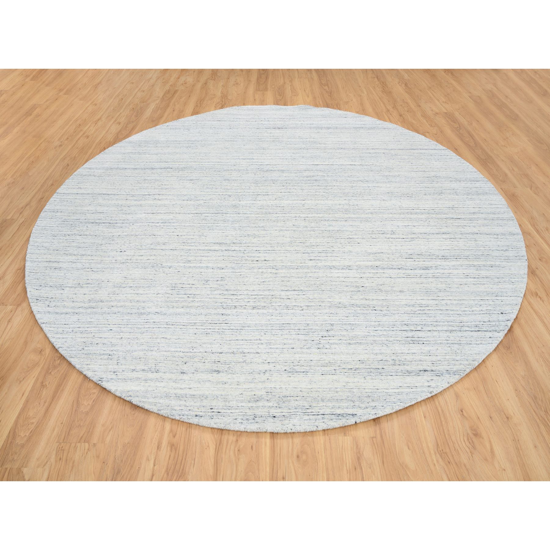 10'x10' Ivory, Hand Loomed Plain Modern Striped Design, Soft Pile Organic Wool, Round Oriental Rug HR64795 - Image 2