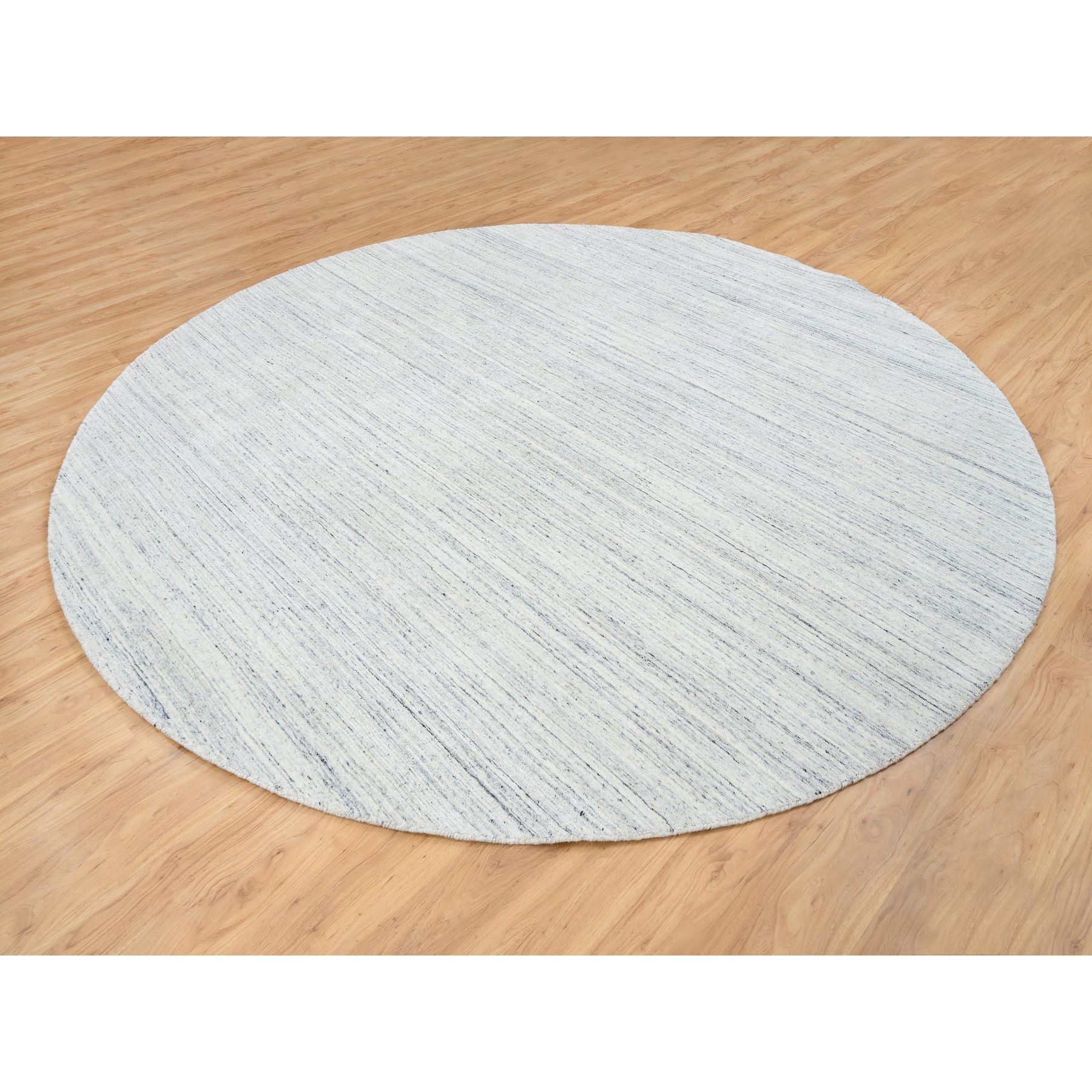10'x10' Ivory, Hand Loomed Plain Modern Striped Design, Soft Pile Organic Wool, Round Oriental Rug HR64795 - Image 3