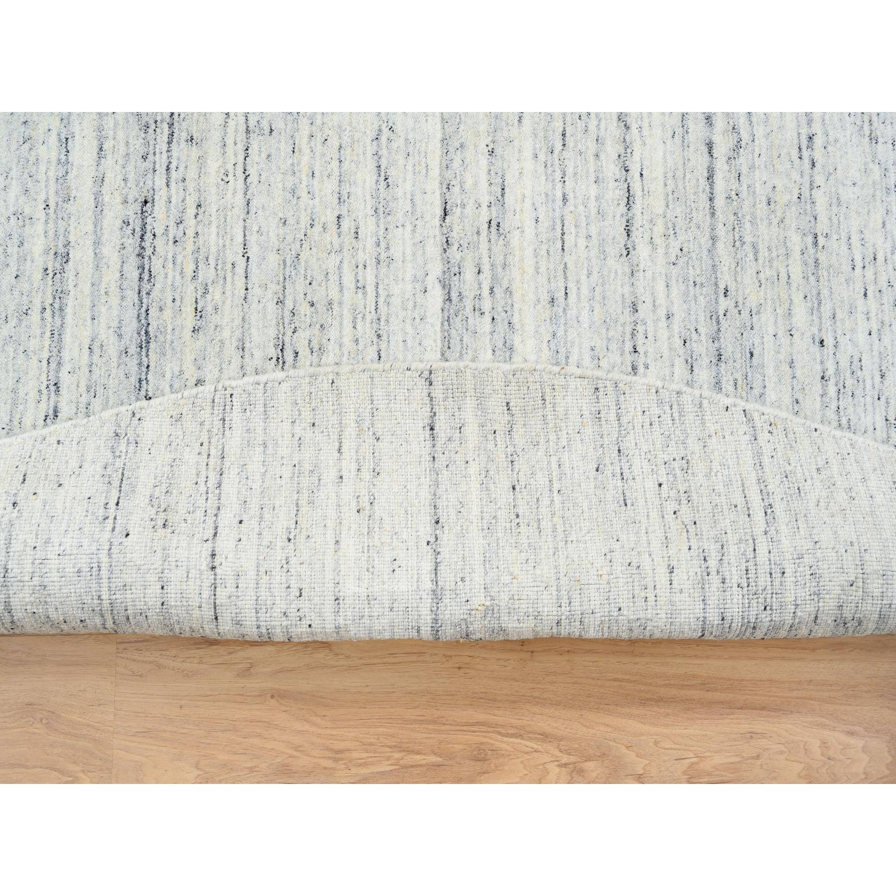 10'x10' Ivory, Hand Loomed Plain Modern Striped Design, Soft Pile Organic Wool, Round Oriental Rug HR64795 - Image 4