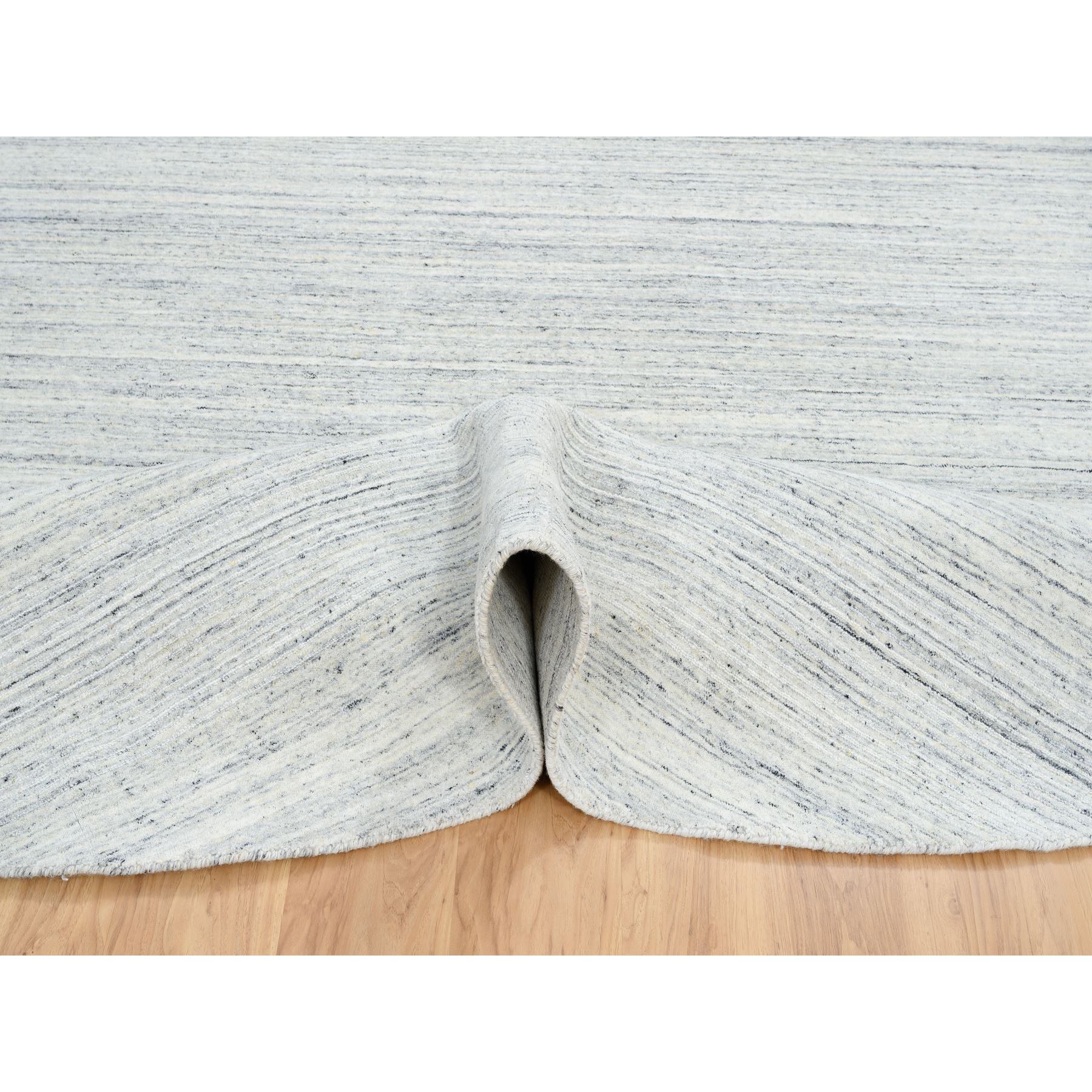 10'x10' Ivory, Hand Loomed Plain Modern Striped Design, Soft Pile Organic Wool, Round Oriental Rug HR64795 - Image 5