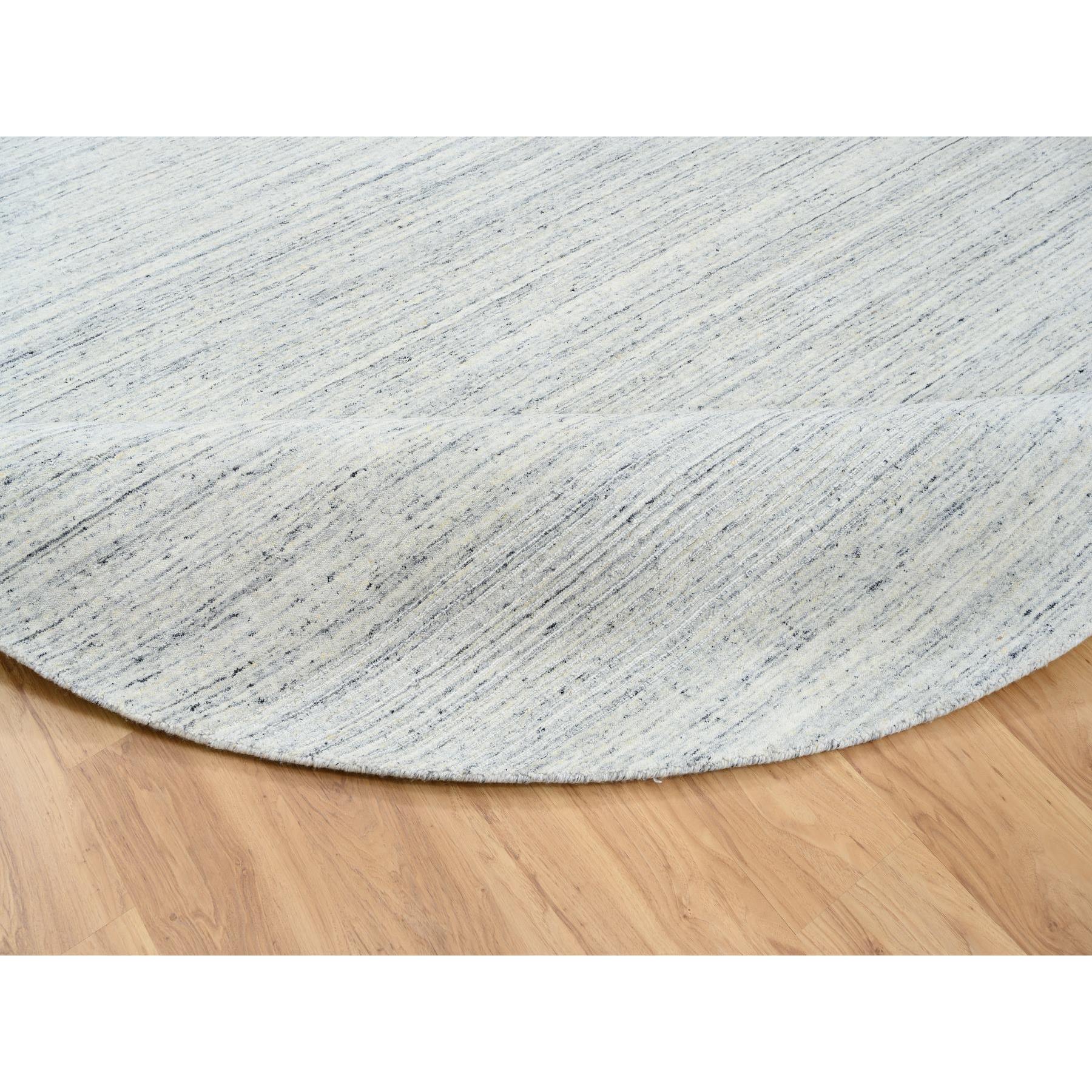 10'x10' Ivory, Hand Loomed Plain Modern Striped Design, Soft Pile Organic Wool, Round Oriental Rug HR64795 - Image 6