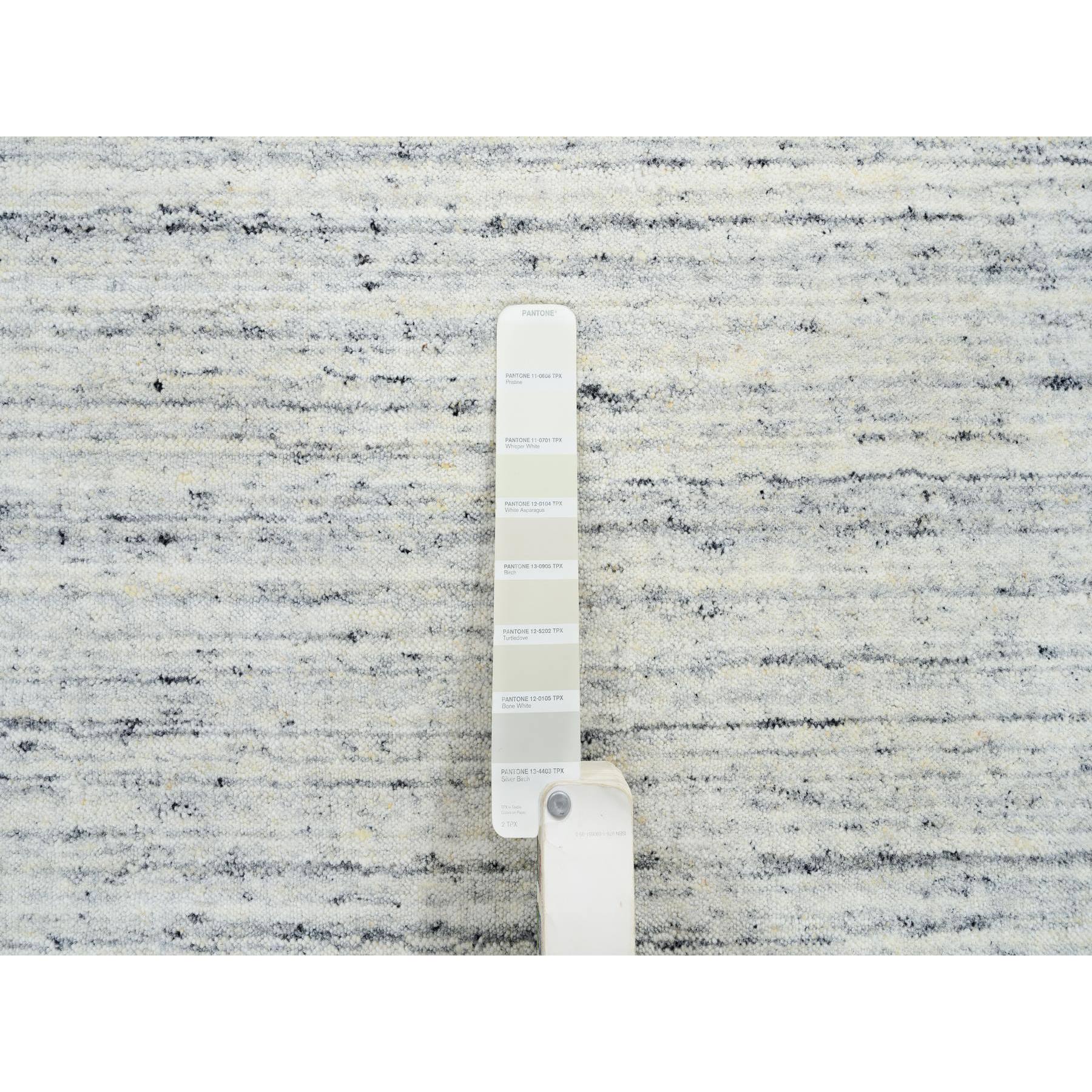 10'x10' Ivory, Hand Loomed Plain Modern Striped Design, Soft Pile Organic Wool, Round Oriental Rug HR64795 - Image 7