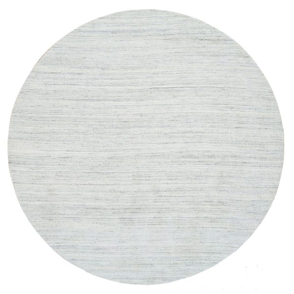 11'10"x11'10" Ivory, Plain Modern Striped Design Soft Pile, Natural Wool Hand Loomed, Round Oriental Rug HR64796