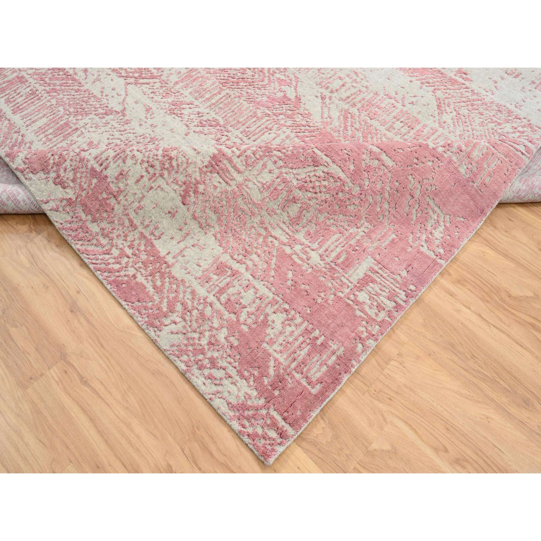 9'x11'10" Rose Pink, Jacquard Hand Loomed All Over Design, Wool and Art Silk, Oriental Rug HR64807 - Image 7