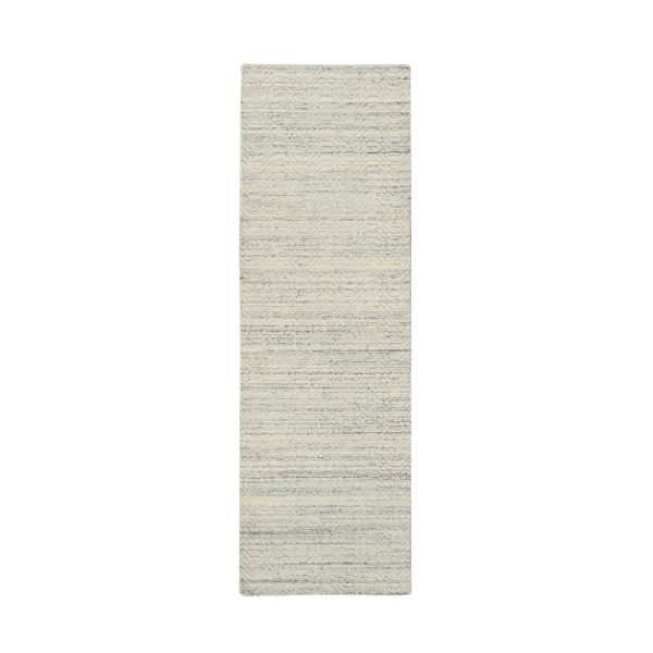 2'6"x7'10" Beige, Hand Loomed, Variegated Textured Modern Design Natural Wool, Runner Oriental Rug HR64826