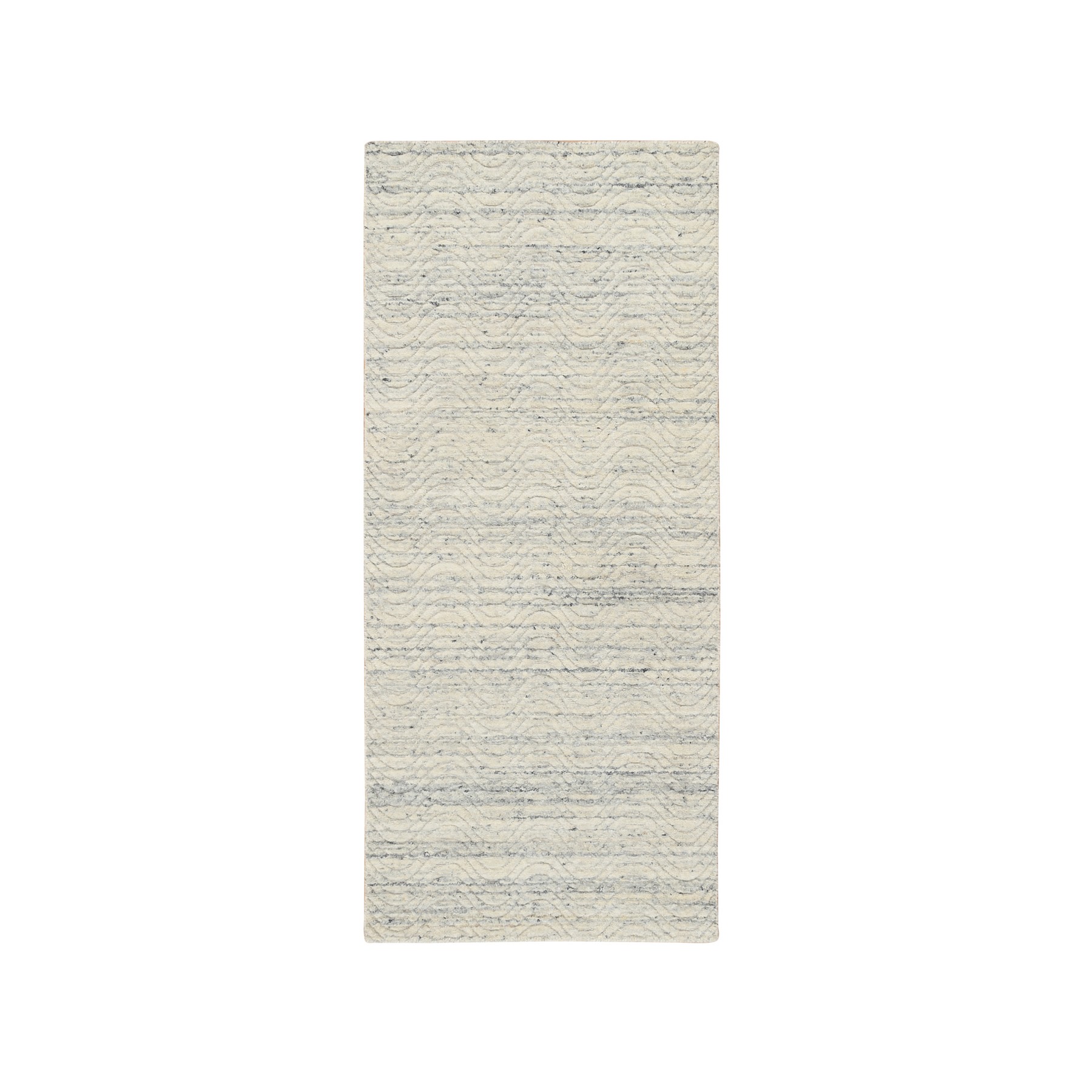 2'6"x6' Beige, Variegated Textured Modern Design, Extra Soft Wool Hand Loomed, Runner Oriental Rug HR64839