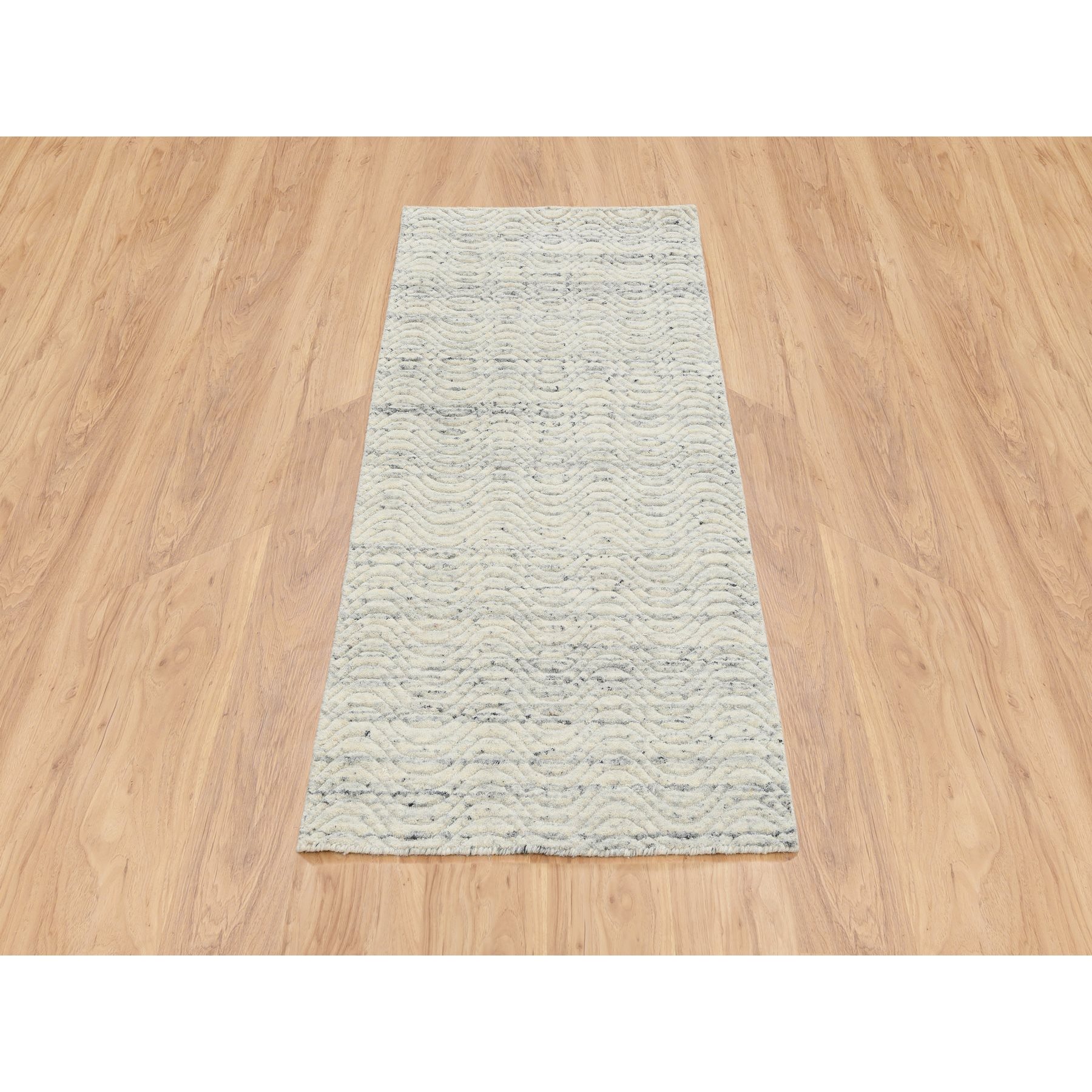 2'6"x6' Beige, Variegated Textured Modern Design, Extra Soft Wool Hand Loomed, Runner Oriental Rug HR64839 - Image 2