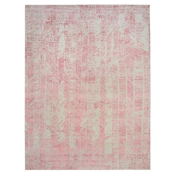 11'10"x15'1" Rose Pink, Jacquard Hand Loomed, All Over Design Wool and Art Silk, Oversized Oriental Rug HR64841