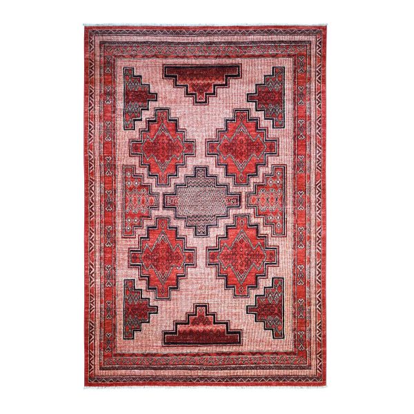 5'10"x8'10" Red Peshawar with Berber Motifs, Pop Of Color Pure Wool Hand Knotted Oriental Rug HR71729