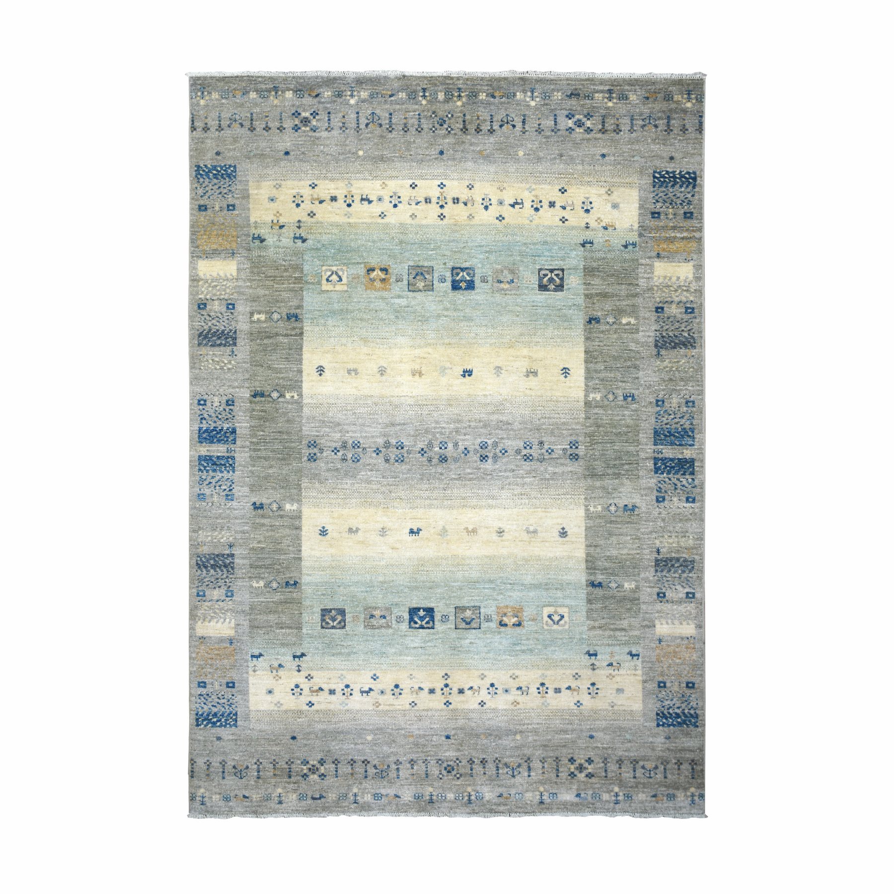 6'1"x9' Light Gray, Fine Weave Extra Soft Wool, Hand Knotted Afghan Kashkuli Gabbeh Design, Natural Dyes, Oriental Rug HR72067
