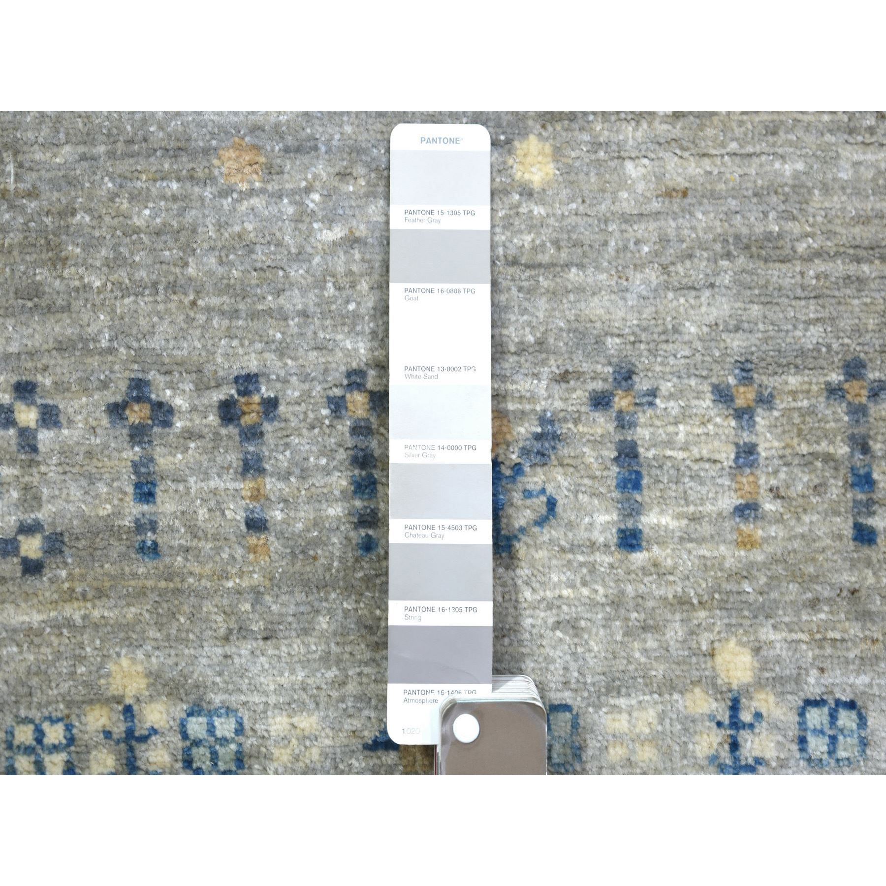 6'1"x9' Light Gray, Fine Weave Extra Soft Wool, Hand Knotted Afghan Kashkuli Gabbeh Design, Natural Dyes, Oriental Rug HR72067 - Image 4