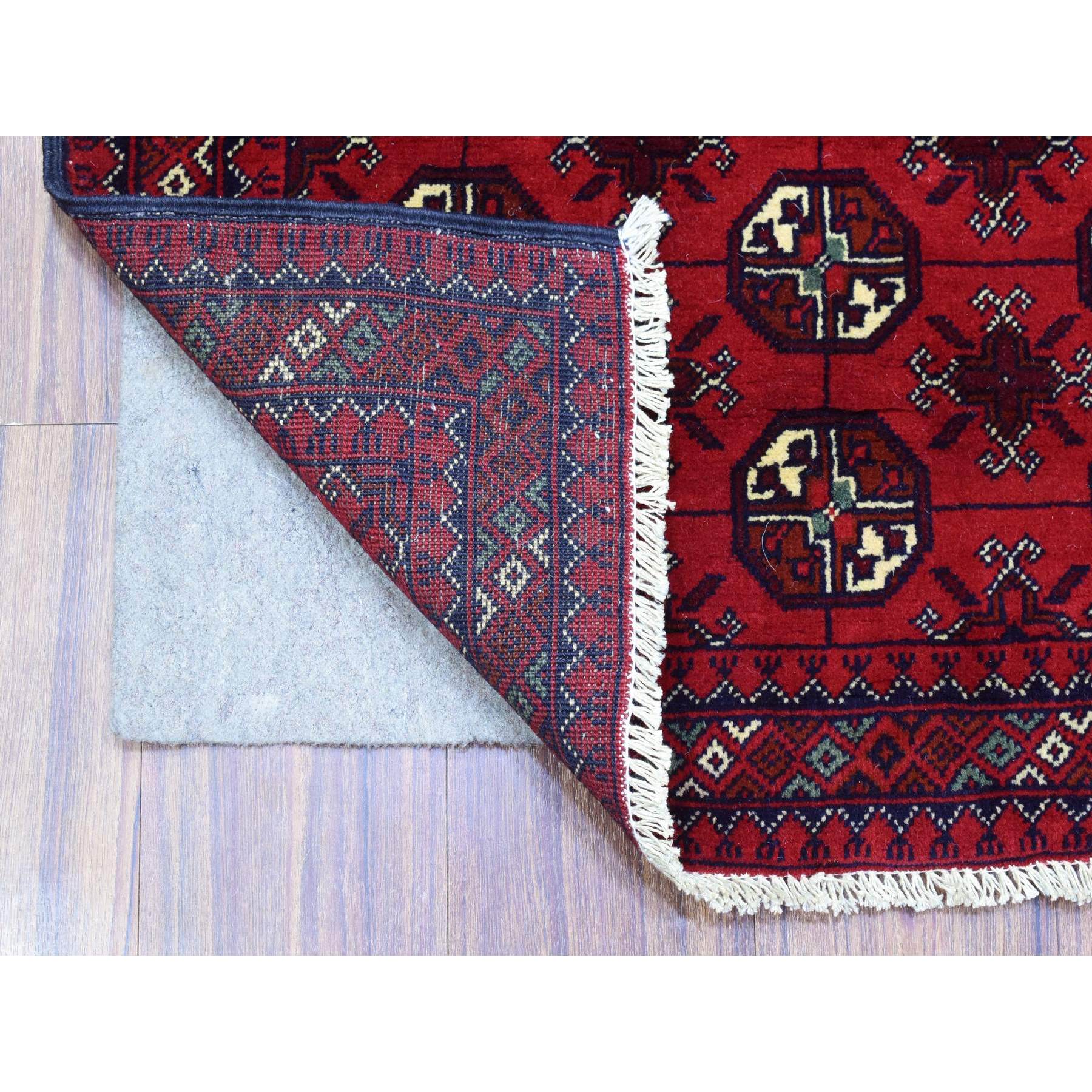 2'7"x3'10" Deep and Saturated Red, Hand Knotted Afghan Khamyab with Bokara, Soft Organic Wool, Oriental Rug HR72337 - Image 2