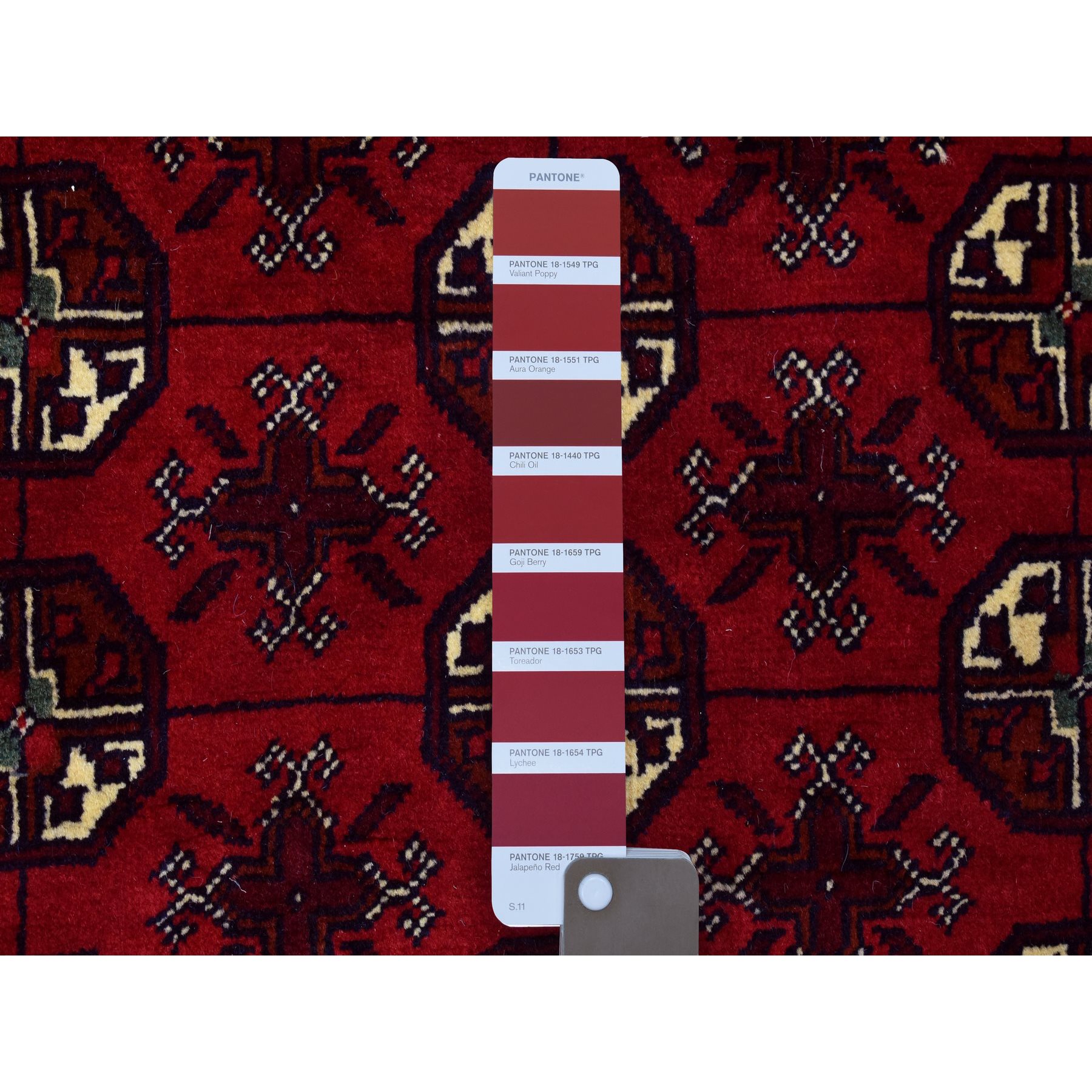 2'7"x3'10" Deep and Saturated Red, Hand Knotted Afghan Khamyab with Bokara, Soft Organic Wool, Oriental Rug HR72337 - Image 3