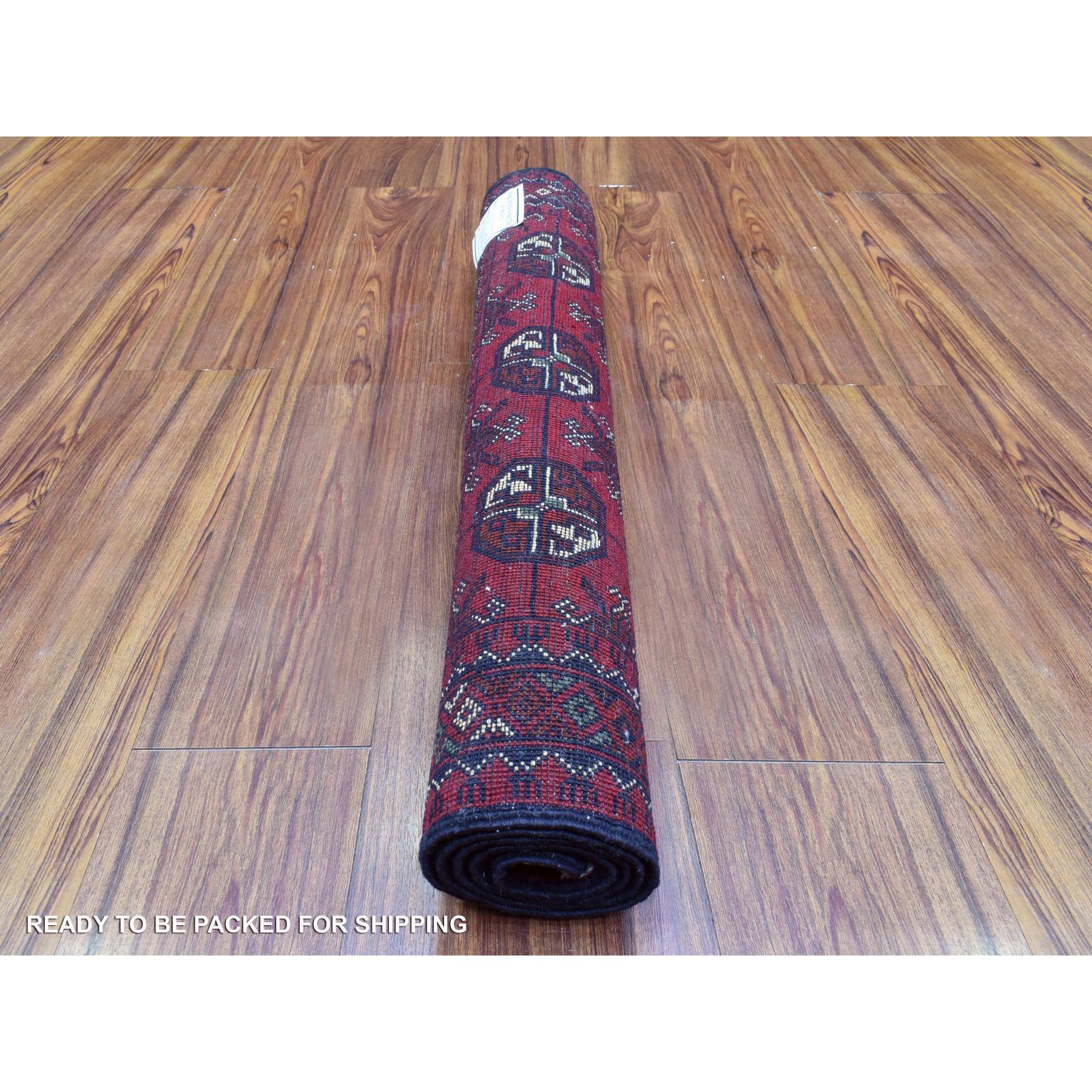 2'7"x3'10" Deep and Saturated Red, Hand Knotted Afghan Khamyab with Bokara, Soft Organic Wool, Oriental Rug HR72337 - Image 4