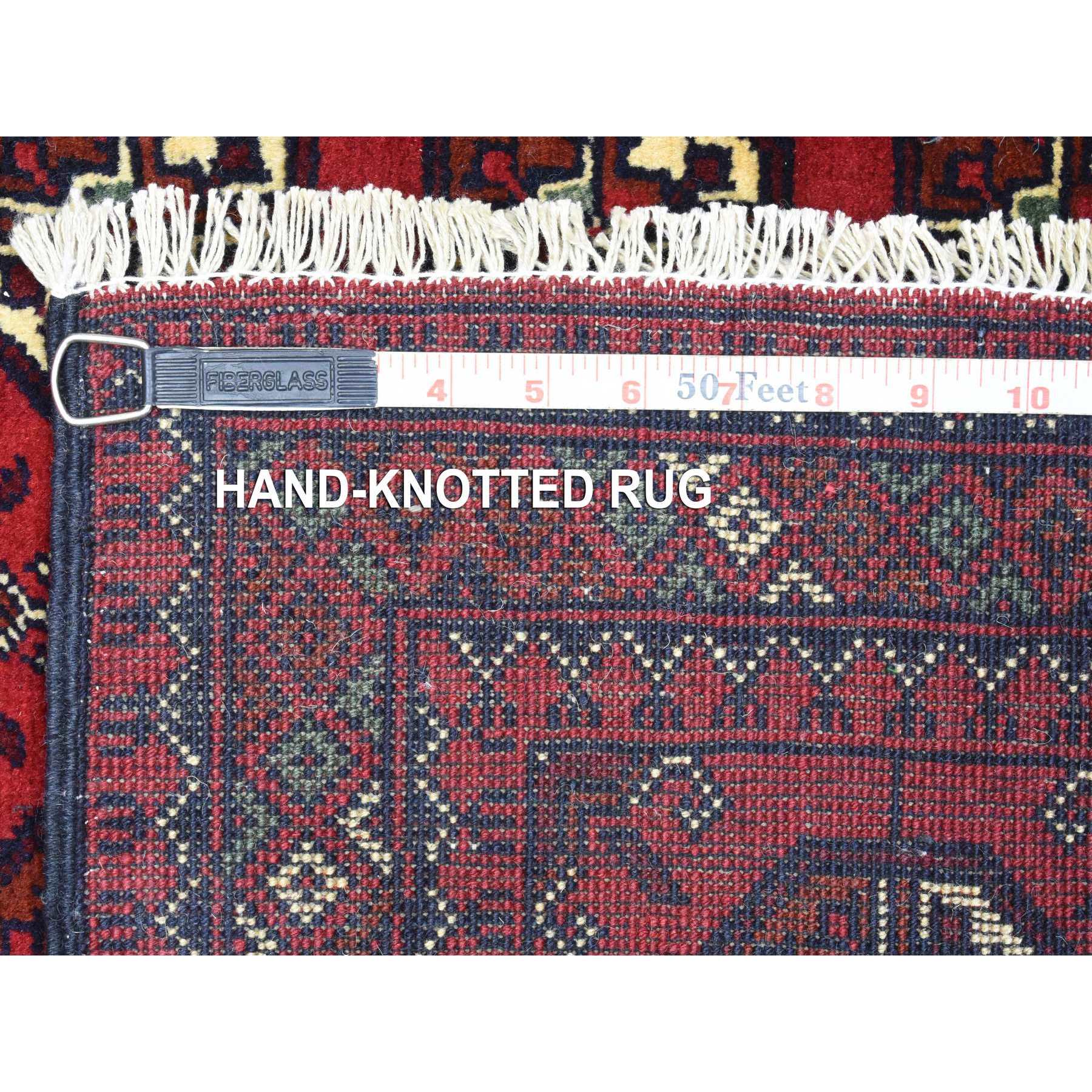 2'7"x3'10" Deep and Saturated Red, Hand Knotted Afghan Khamyab with Bokara, Soft Organic Wool, Oriental Rug HR72337 - Image 6