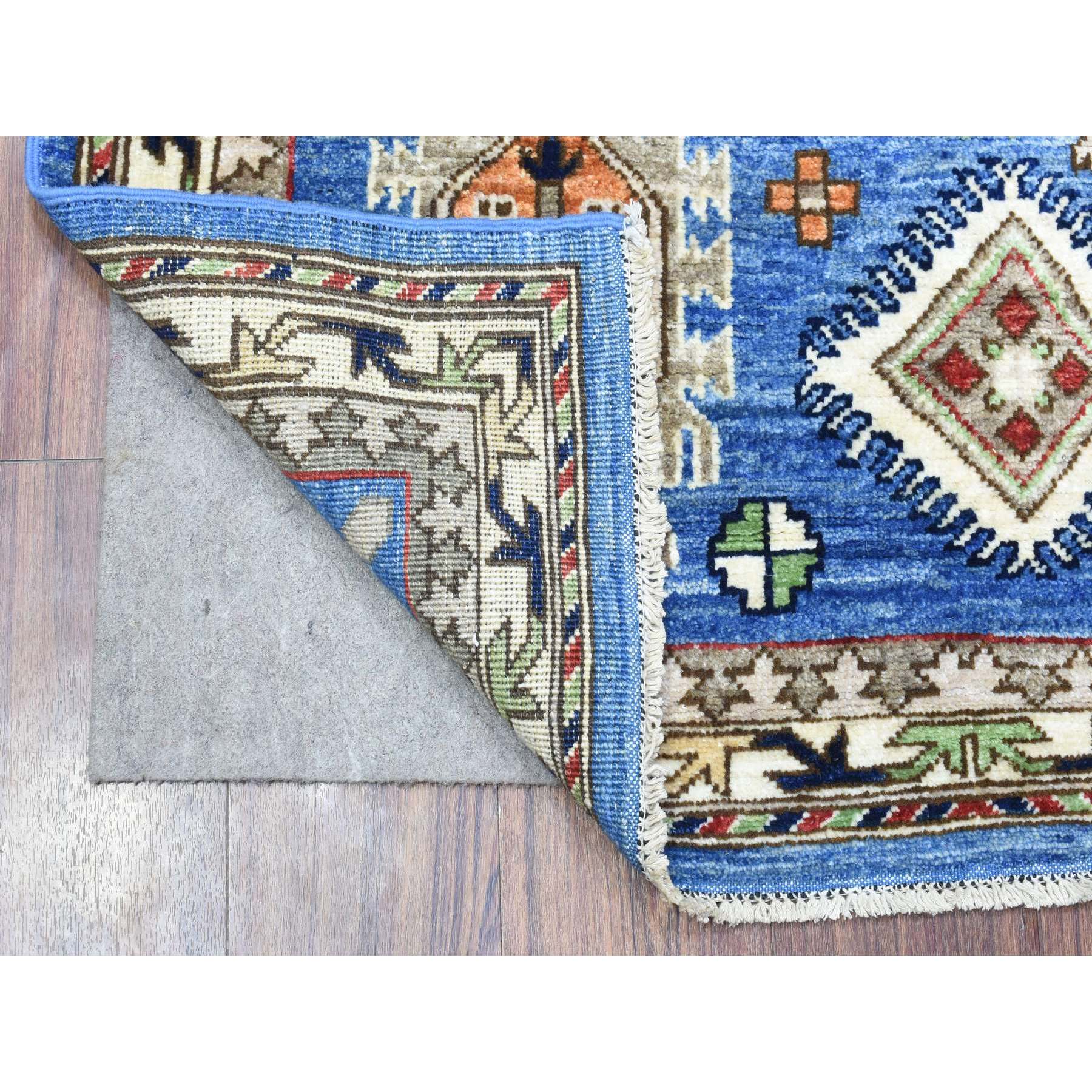 3'7"x5'4" Light Blue, Hand Knotted Afghan Ersari with Large Elements Design, Natural Dyes Soft and Lush Pile Wool, Oriental Rug HR72413 - Image 2