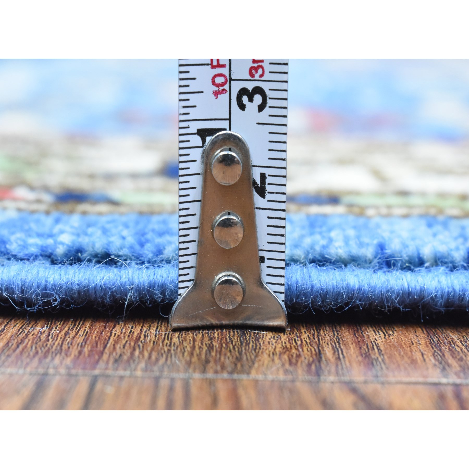 3'7"x5'4" Light Blue, Hand Knotted Afghan Ersari with Large Elements Design, Natural Dyes Soft and Lush Pile Wool, Oriental Rug HR72413 - Image 5