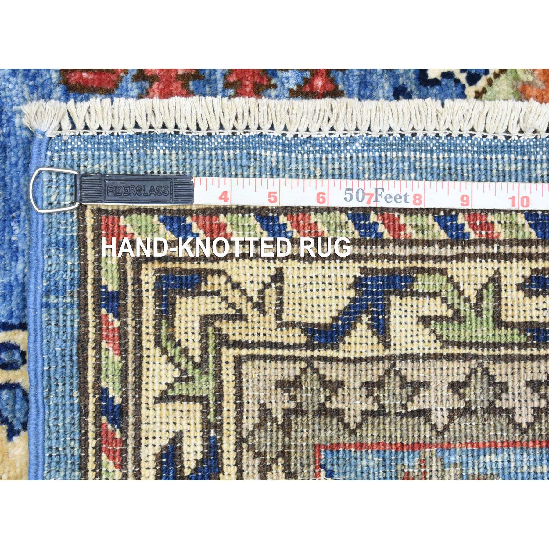 3'7"x5'4" Light Blue, Hand Knotted Afghan Ersari with Large Elements Design, Natural Dyes Soft and Lush Pile Wool, Oriental Rug HR72413 - Image 6