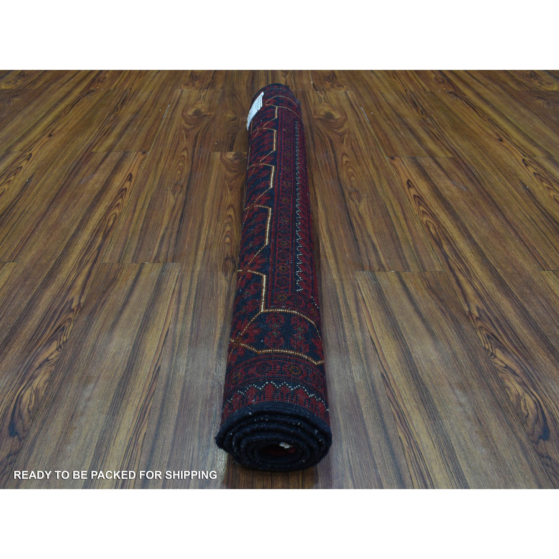 3'4"x4'9" Deep and Saturated Red, Afghan Khamyab with Geometric Design, Soft and Shiny Wool Hand Knotted, Oriental Rug HR72481 - Image 4
