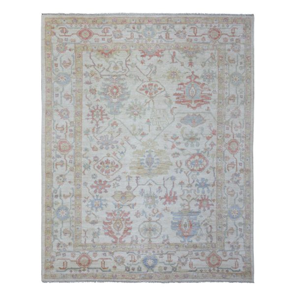 8'1"x10'2" Ivory Afghan Angora Oushak with Branch and Flower Design Natural Dyes, Soft Wool Hand Knotted, Oriental Rug HR72589