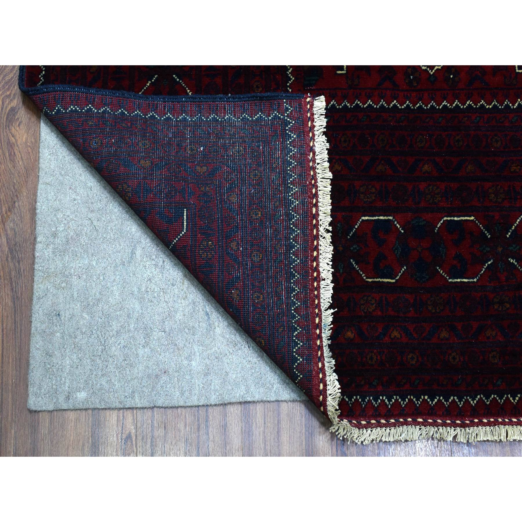 9'8"x13' Deep and Saturated Red, Hand Knotted with Tribal Design, Soft and Shiny Wool Afghan Khamyab Oriental Rug HR72661 - Image 5