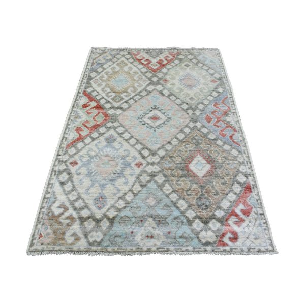 4'x6'1" Colorful Anatolian Village Inspired with Large Elements, Natural Dyes, Soft and Supple Wool Hand Knotted Oriental Rug HR72743