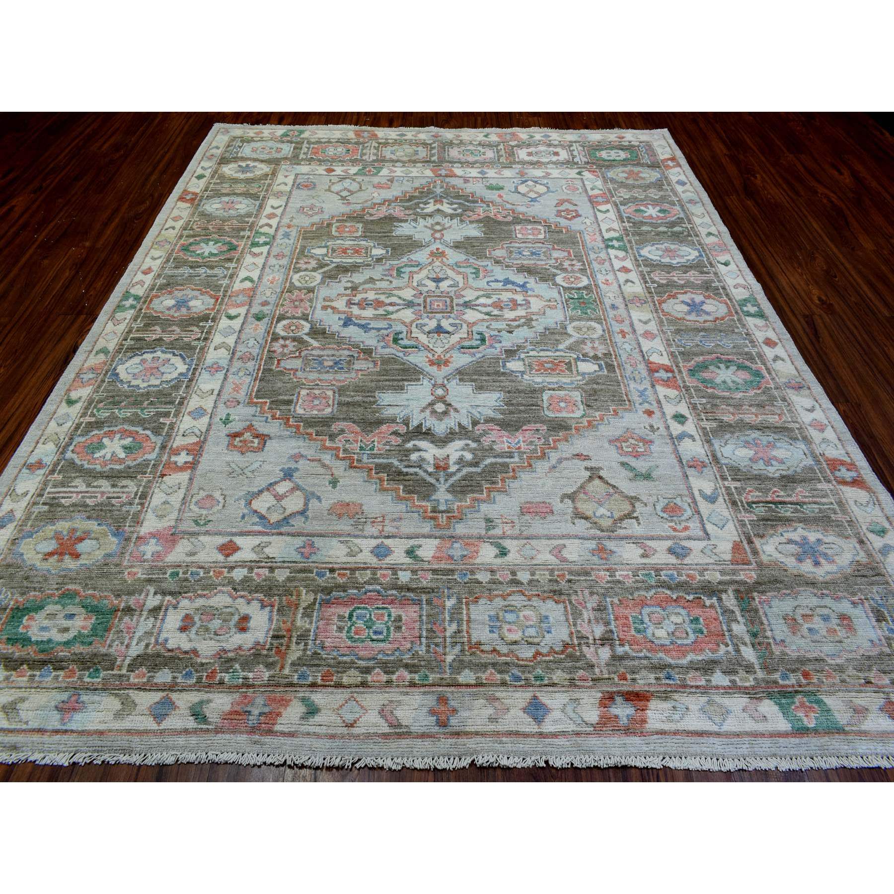 8'2"x10'3" Light Gray, Soft Wool Hand Knotted, Anatolian Village Inspired with Large Medallion Design, Natural Dyes Densely Woven, Oriental Rug HR72820 - Image 3