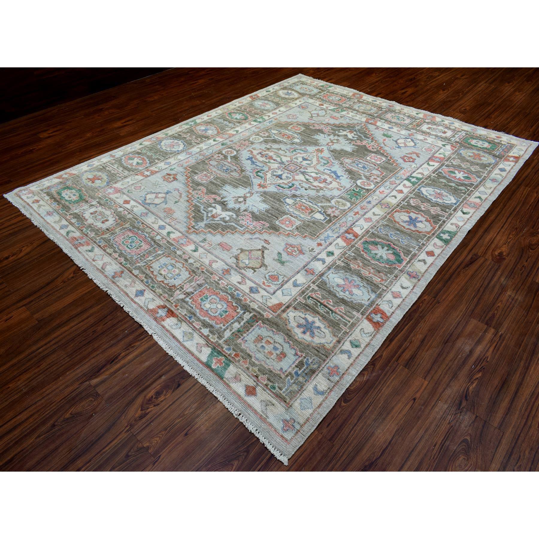 8'2"x10'3" Light Gray, Soft Wool Hand Knotted, Anatolian Village Inspired with Large Medallion Design, Natural Dyes Densely Woven, Oriental Rug HR72820 - Image 4