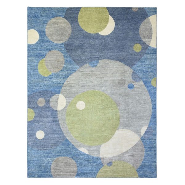 9'1"x12' Colorful, Modern The Circles Design, Natural Dyes Dense Weave, Soft and Velvety Wool Hand Knotted, Oriental Rug HR72883