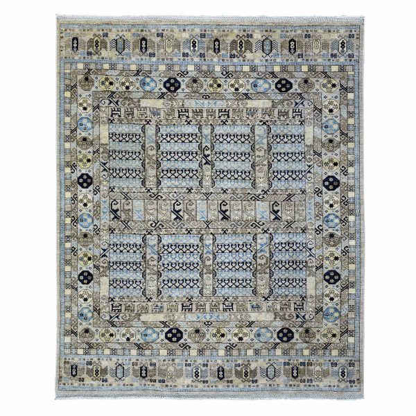 8'x9'9" Beige, Hand Knotted Afghan Ersari with Hutchlu Design, Natural Dyes Soft Lush Pile Soft Wool, Oriental Rug HR72884