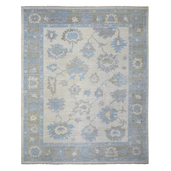 12'x14'7" Ivory, Hand Knotted Afghan Angora Oushak with Colorful Floral Pattern, Natural Dyes Pure Wool Oversize Oriental Rug HR72927