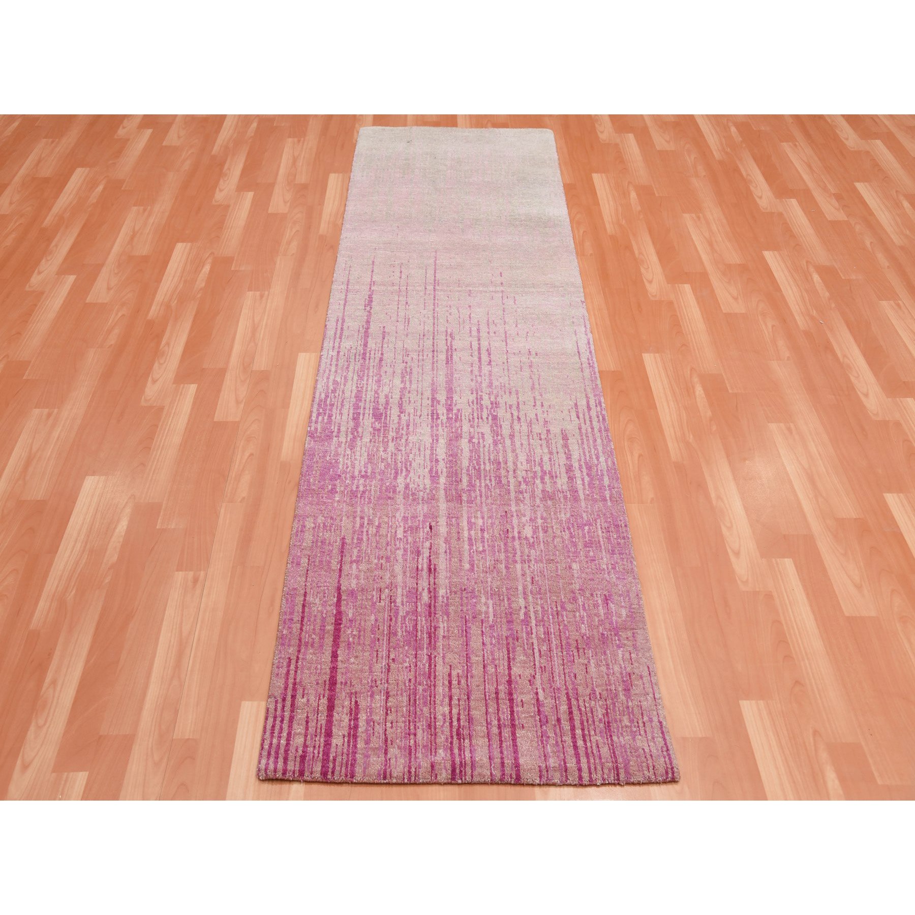 2'7"x8'3" Pink Hand Knotted Vertical Ombre Design Natural Wool Runner Oriental Rug HR75113 - Image 2