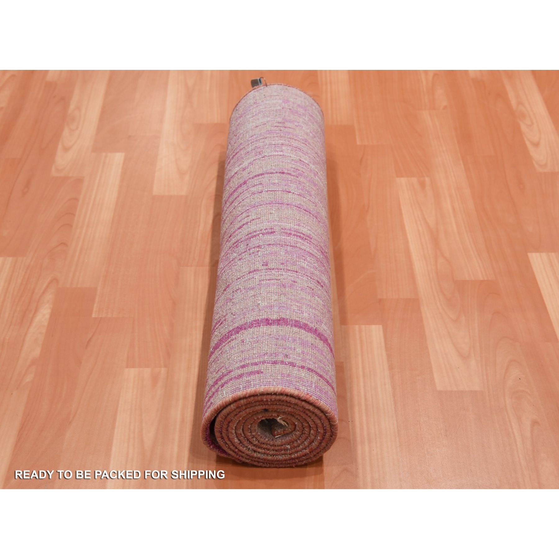 2'7"x8'3" Pink Hand Knotted Vertical Ombre Design Natural Wool Runner Oriental Rug HR75113 - Image 5