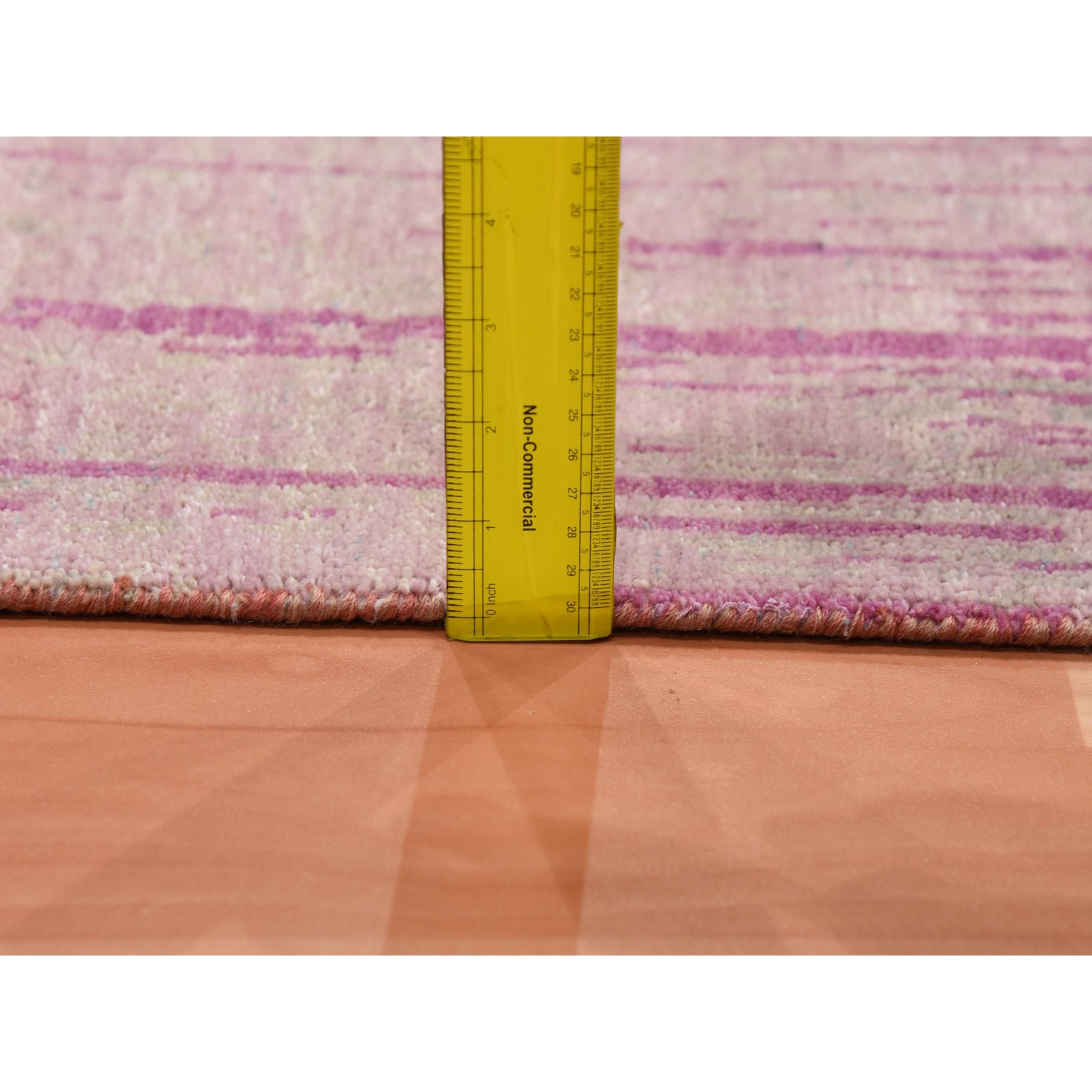 2'7"x8'3" Pink Hand Knotted Vertical Ombre Design Natural Wool Runner Oriental Rug HR75113 - Image 6