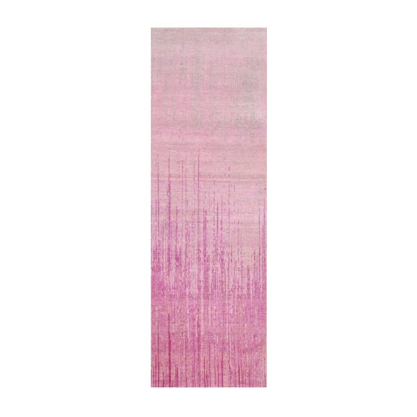2'7"x8'4" Pink Vertical Ombre Design Natural Wool Hand Knotted Runner Oriental Rug HR75114