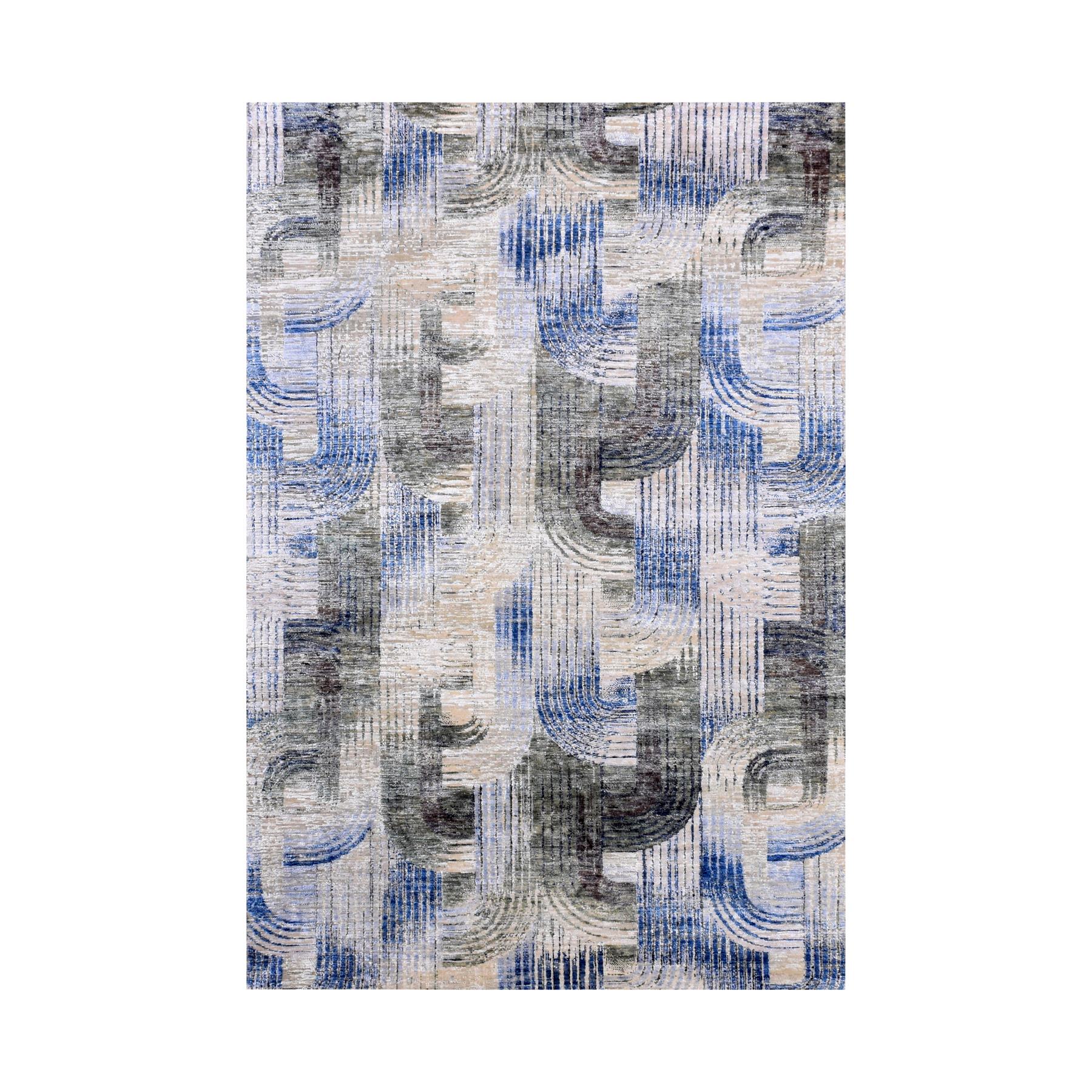 6'x9' THE INTERTWINED PASSAGE, Hand Knotted, Silk with Textured Wool, Oriental Rug HR75128